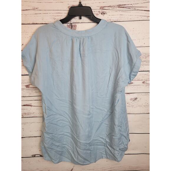 NWT Nine West Blue V-Neck Short Sleeve Woven Popover Top Women's Size Medium - Picture 2 of 10